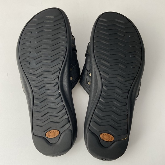 UGG Wainscott Black Leather Cross Strap Luxury Sandal Slides Mens Size 12 - Picture 10 of 10